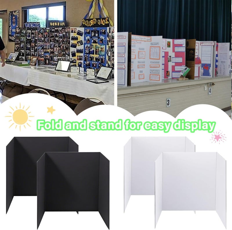 LonlyEagle 4-Pack Trifold Display Boards, Black+White 24 x 16 Inches Tri-Fold Corrugated Presentation Boards for Classroom Projects, Science Fairs, Business Events, and Exhibits - Image 4